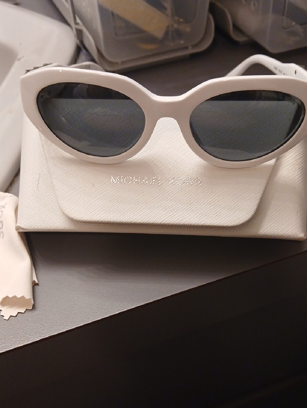 Michael Kors White Oval Sunglasses with Dark Lenses